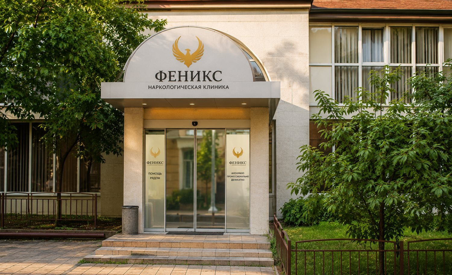 Вход в наркологическую клинику «Феникс» в Тюмени